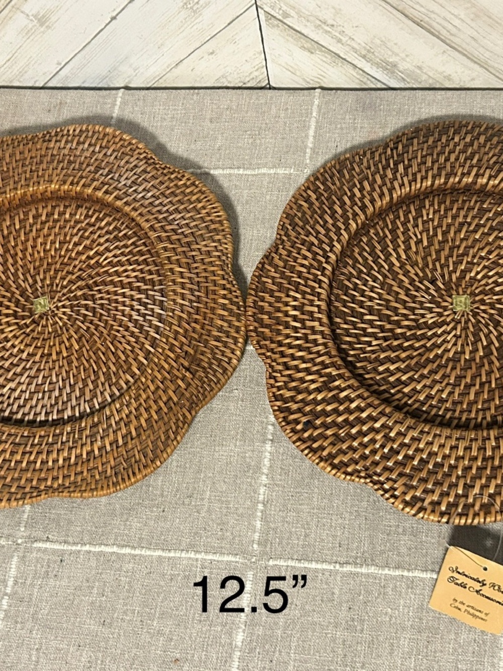 Two Rattan Chargers new with tags 12.5”